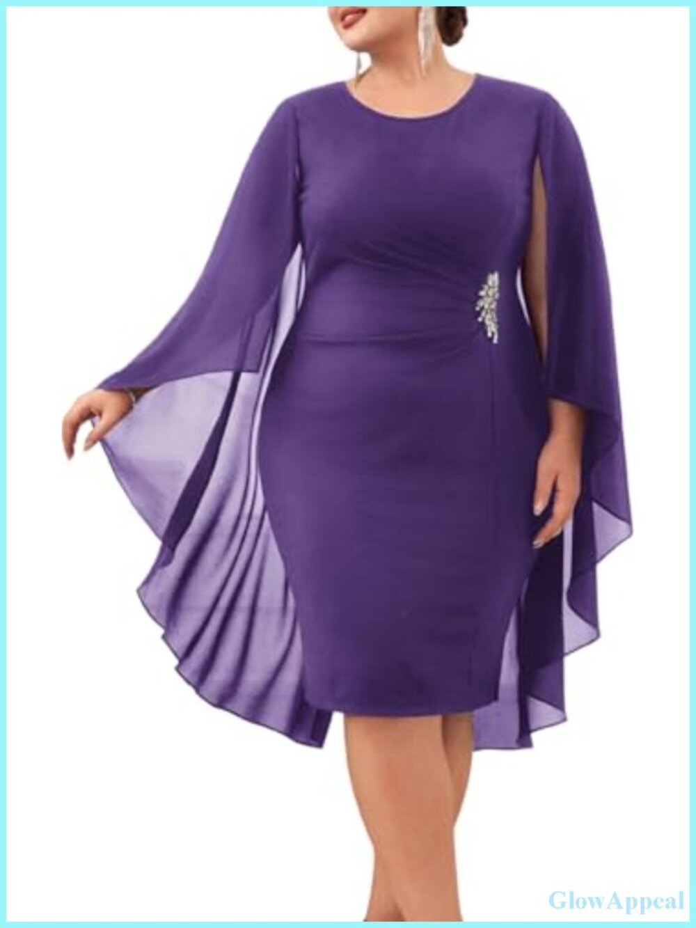 Plus Size Chiffon Cape Bodycon Midi Dress Wedding Guest Cocktail